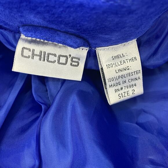 Chicos Blazer Jacket Womens Blue Leather Suede Long Sleeve Collared Size 2 - Picture 12 of 14